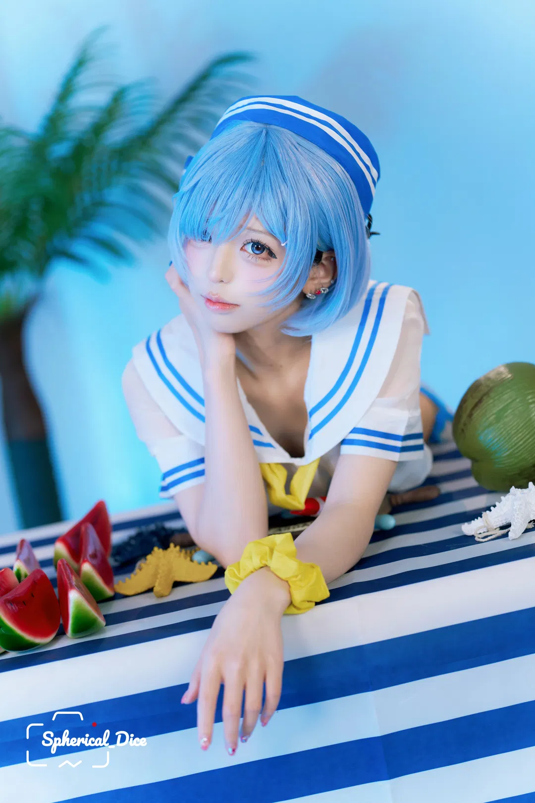 【蕾姆cos】从零开始的异世界生活，夏日水手服不一样的蓝白清凉 - 第 4 张
