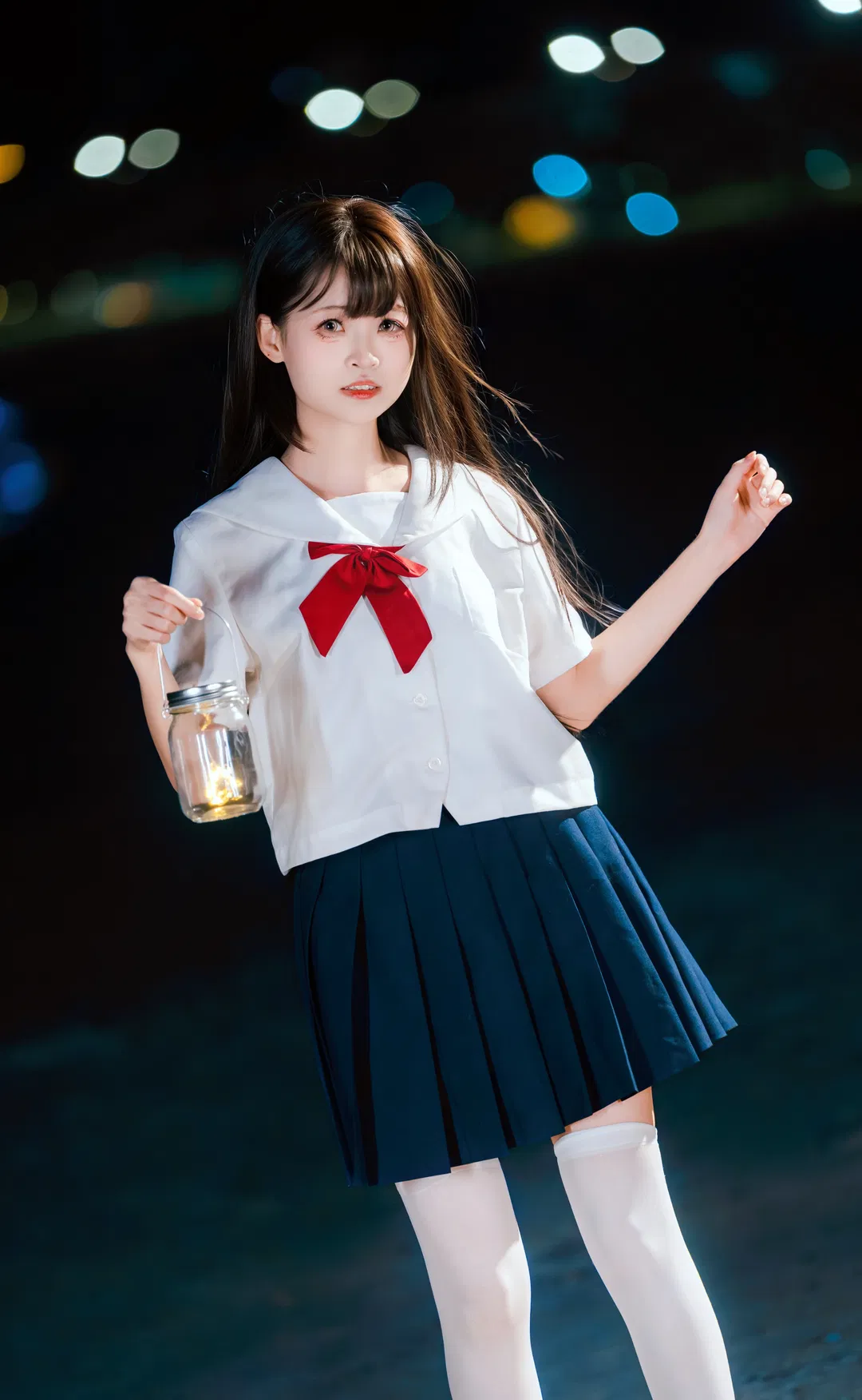 夜海提灯JK制服写真 氛围感夜景人像记录 - 第 5 张