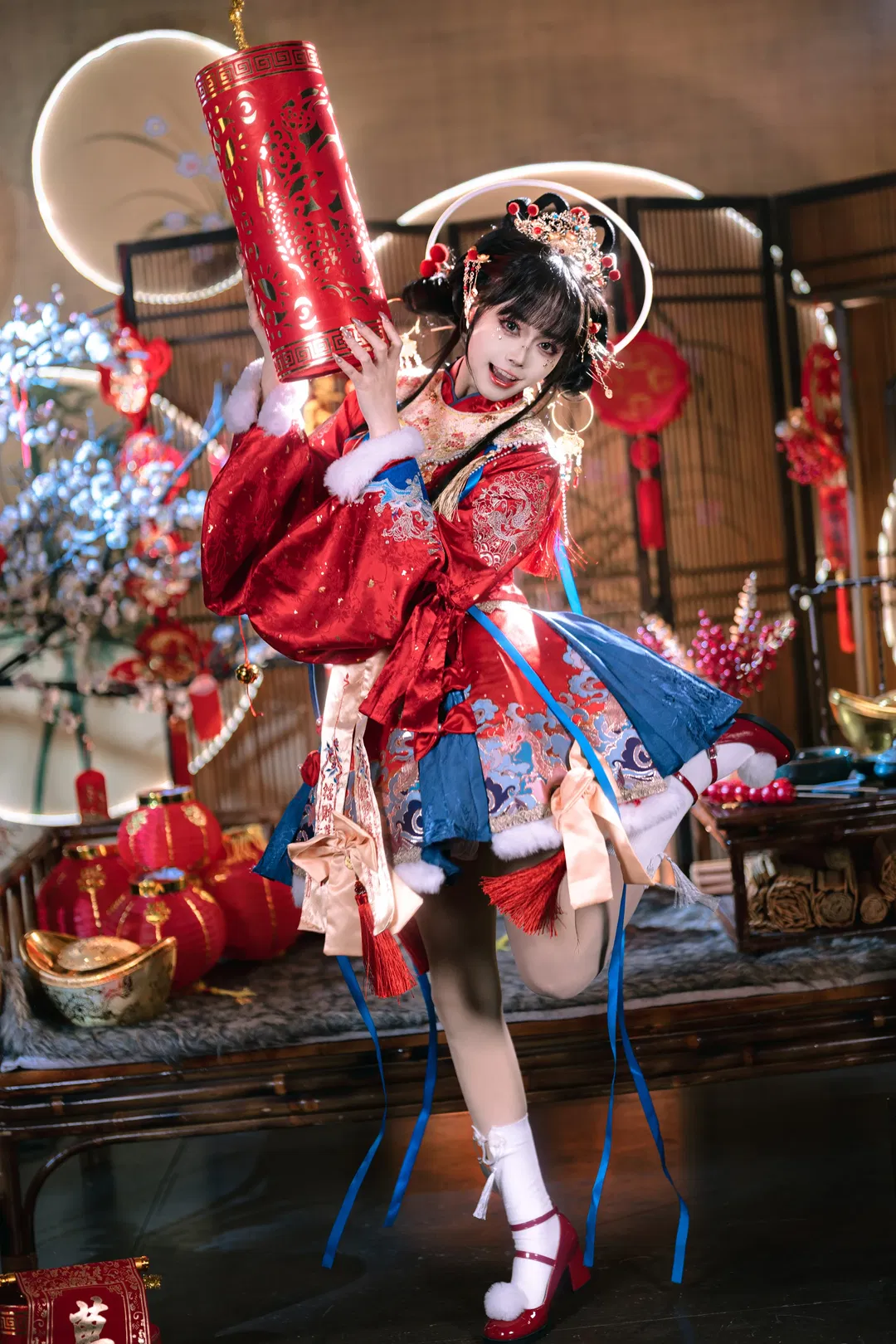 红蓝撞色Lolita小财神，非遗新春氛围感拉满 - 第 1 张