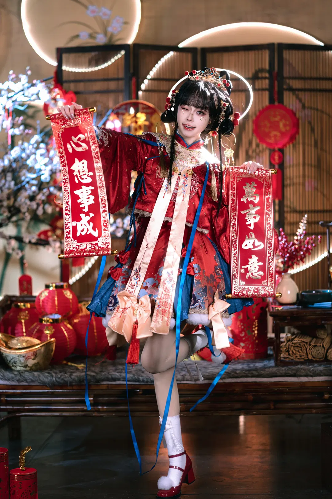 红蓝撞色Lolita小财神，非遗新春氛围感拉满 - 第 2 张