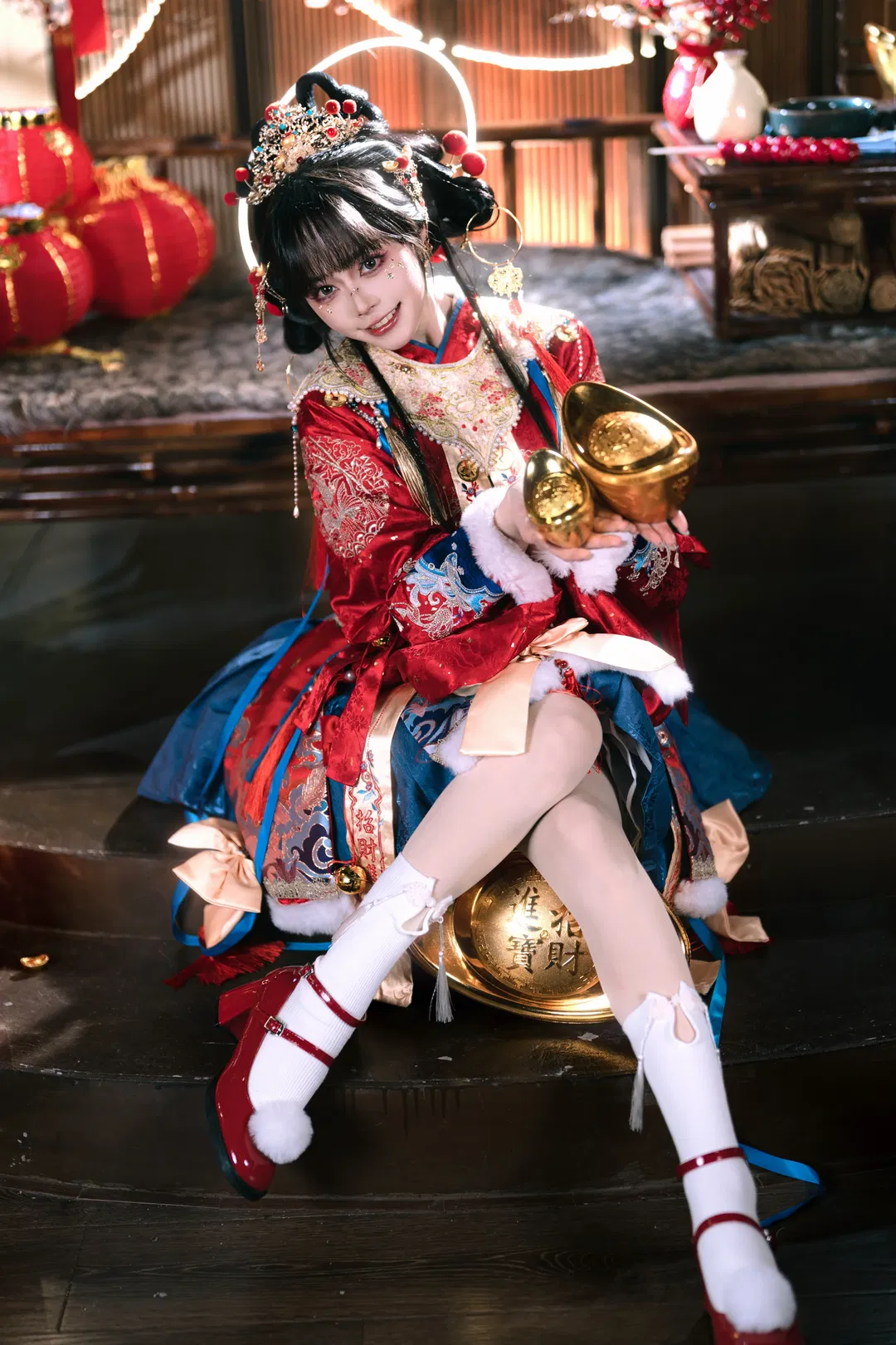 红蓝撞色Lolita小财神，非遗新春氛围感拉满 - 第 4 张
