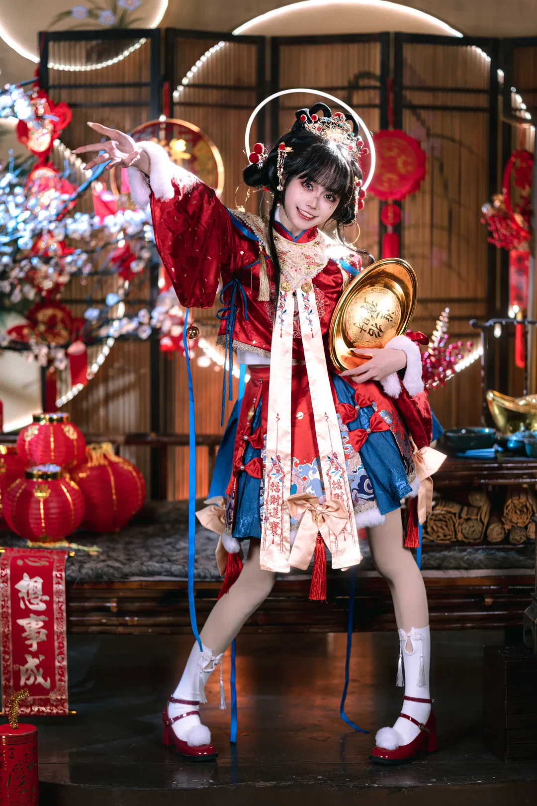 红蓝撞色Lolita小财神，非遗新春氛围感拉满 - 第 7 张