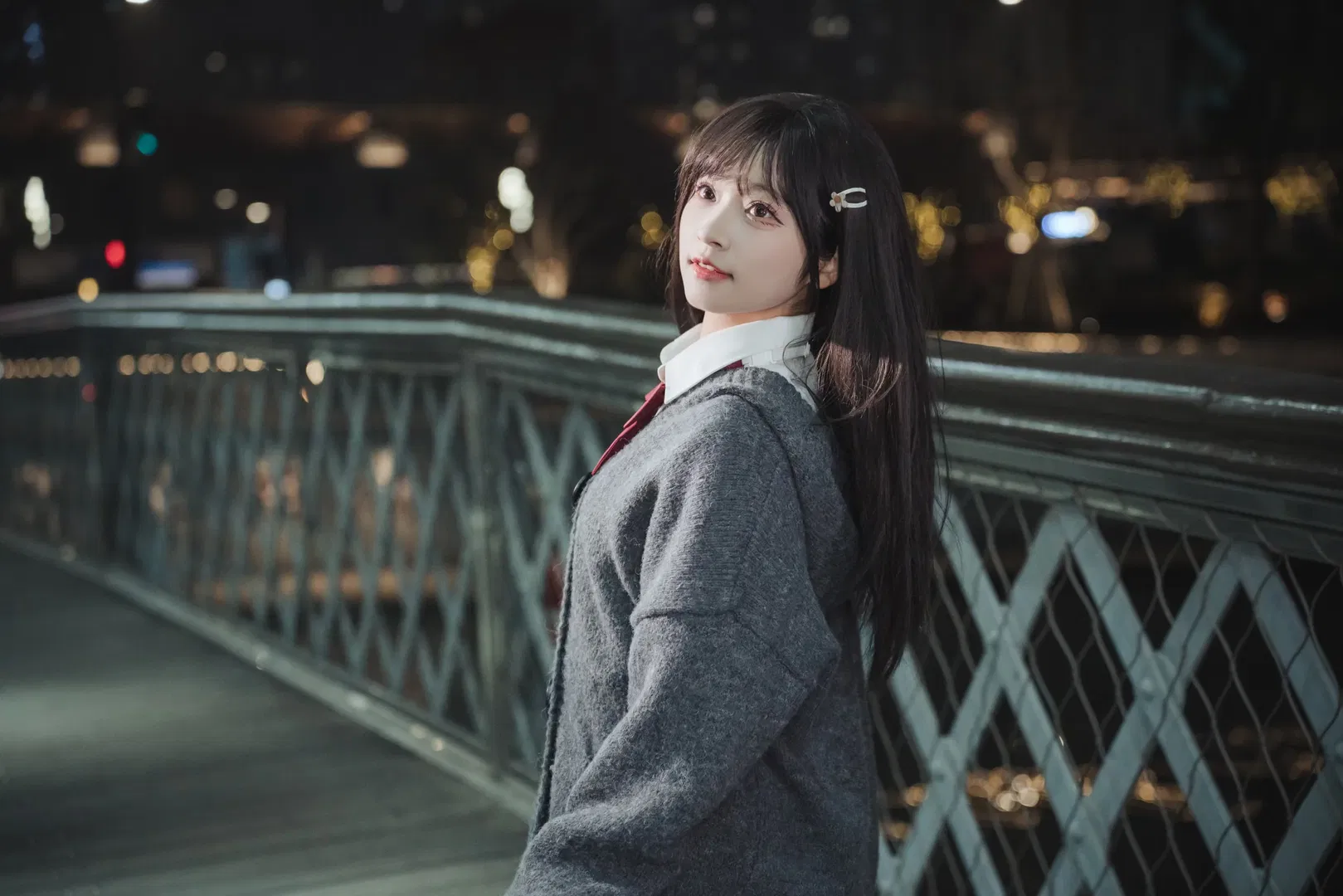深夜橋邊的JK制服夜景人像 - 第 7 張