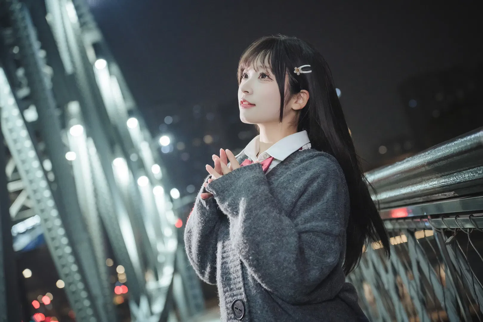 深夜橋邊的JK制服夜景人像 - 第 8 張