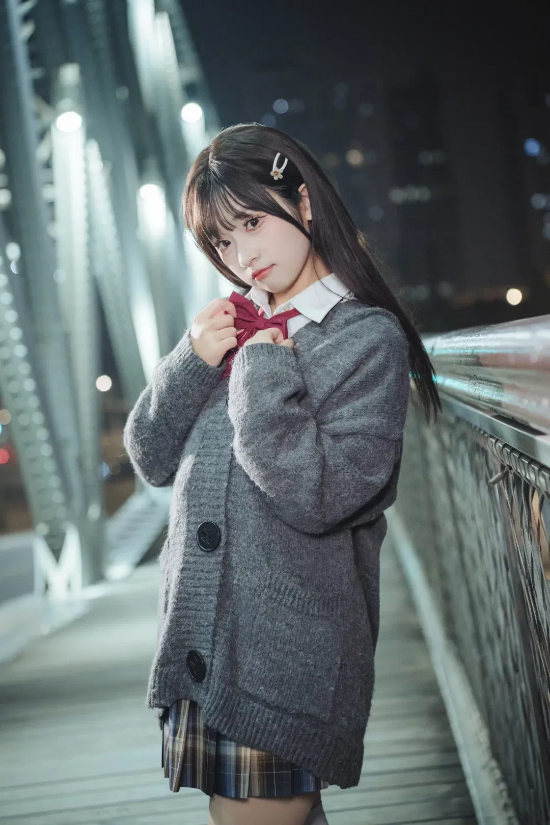深夜橋邊的JK制服夜景人像 - 第 9 張