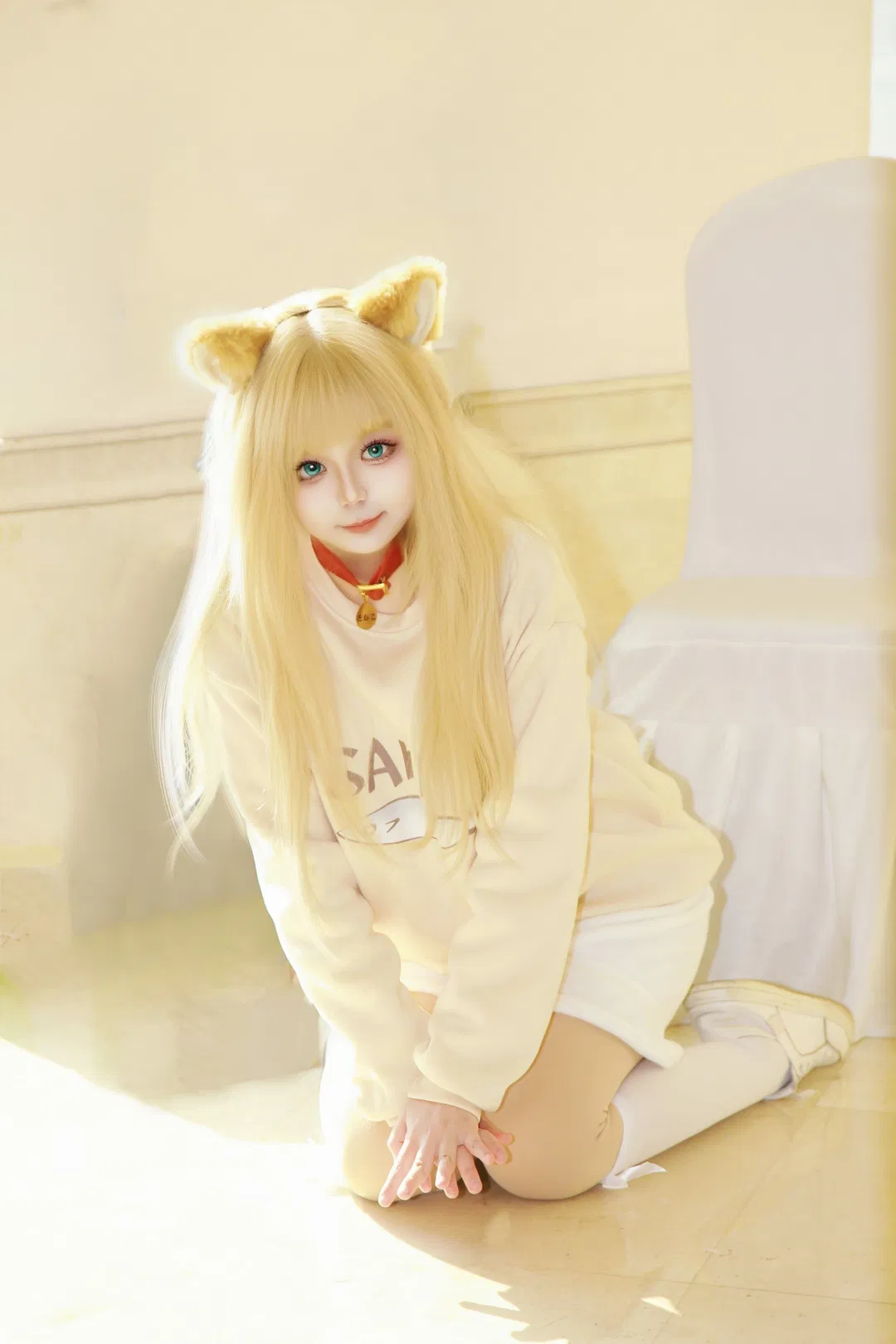 【黄豆粉cos】40原猫娘 黄豆粉 白丝兽耳居家日常 - 第 4 张