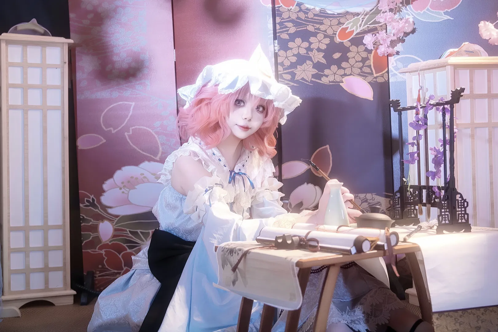 【西行寺幽幽子cos】粉发蓝裙，西行妖的迷幻二设 - 第 5 张