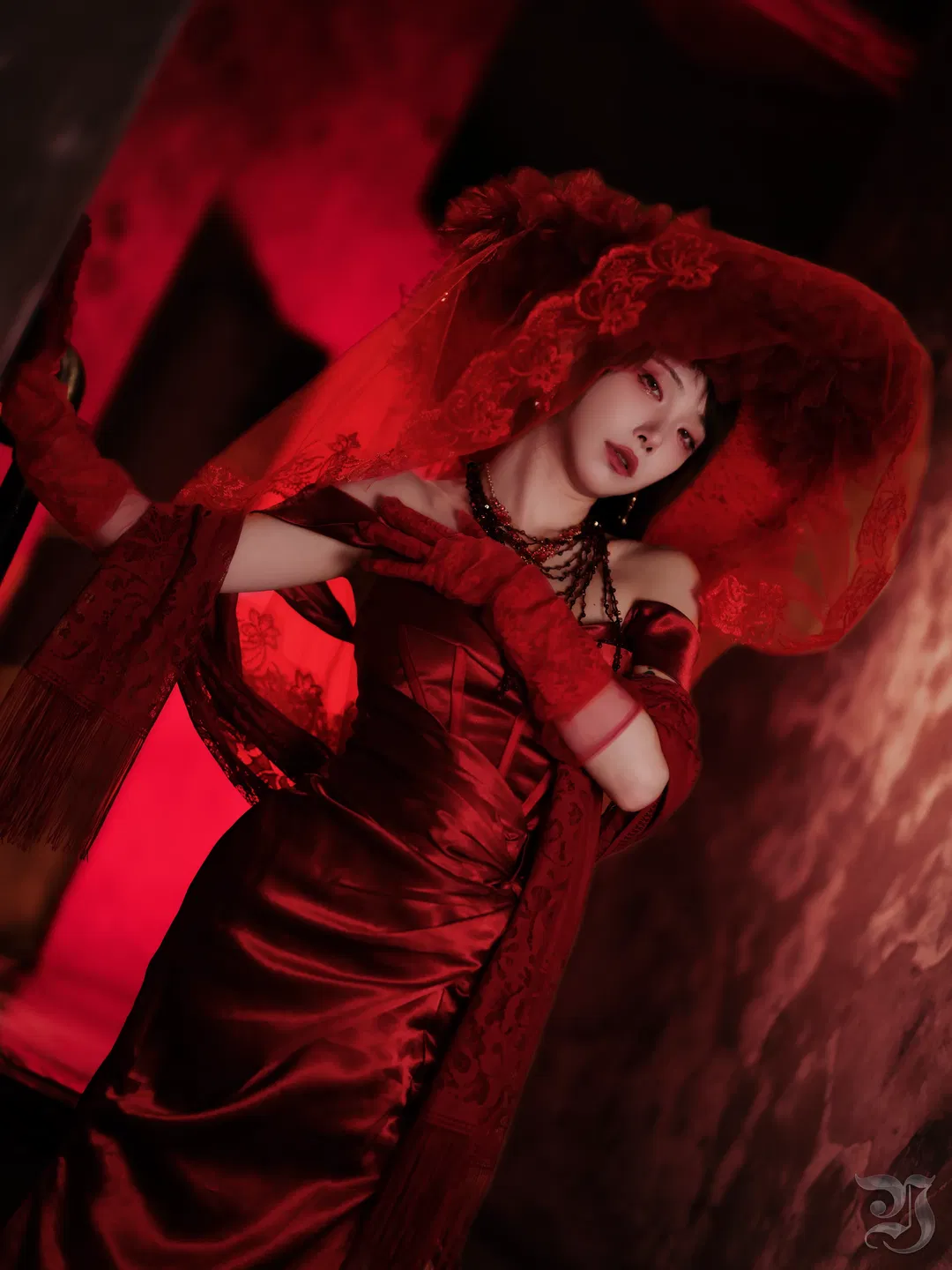 Nocturnal crimson aristocrat: Gothic vampire cosplay atmosphere dialed to the absolute peak - Image 1