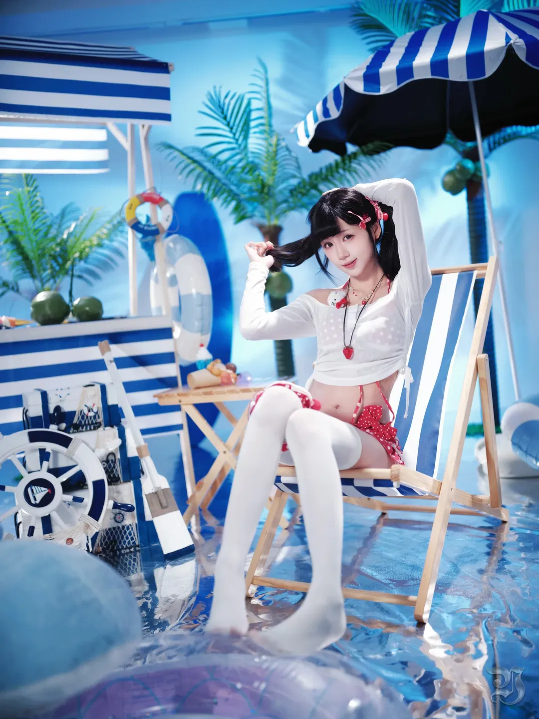 假装在海边度假的夏日波点写真 - 第 10 张