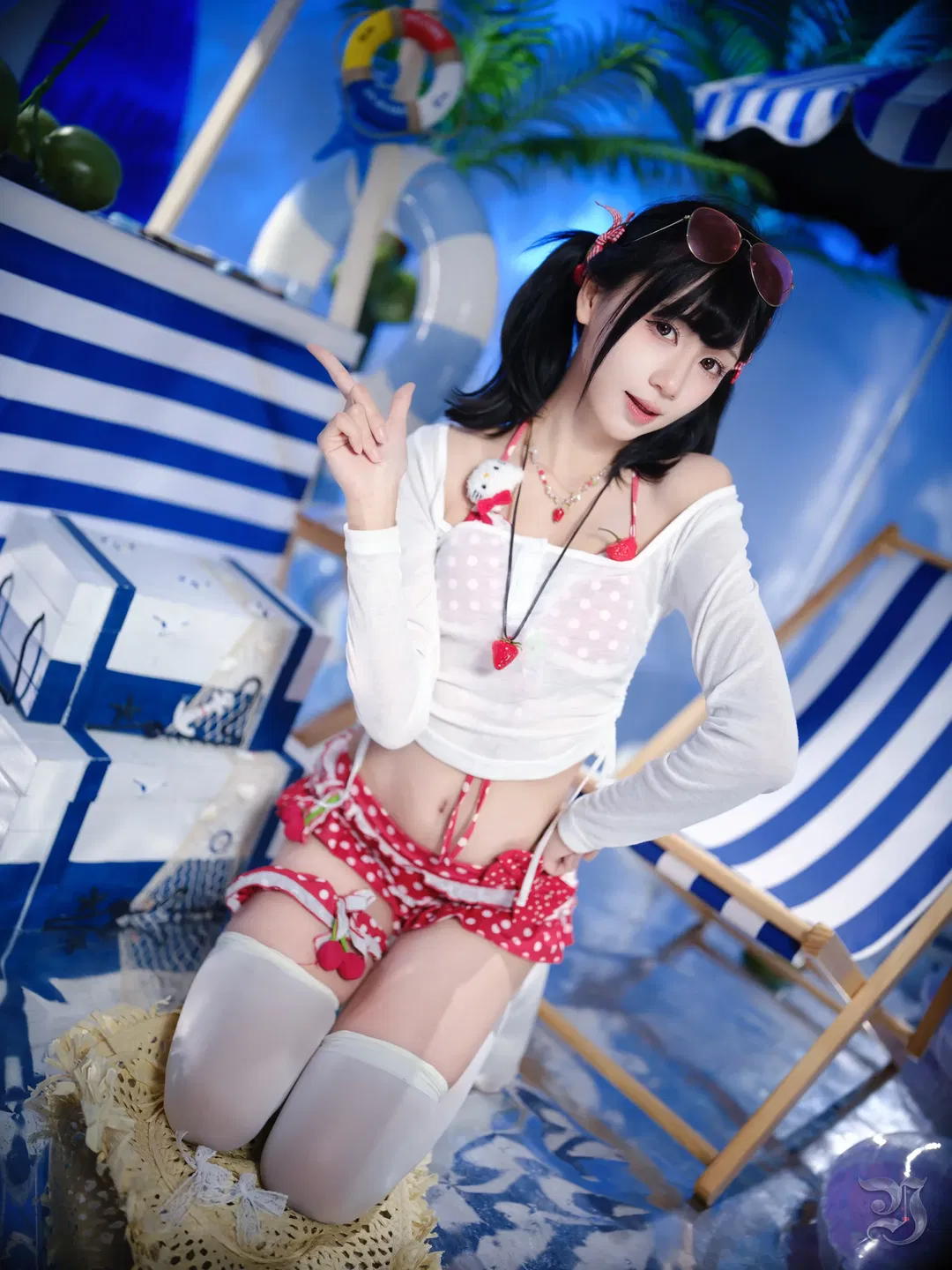 假装在海边度假的夏日波点写真 - 第 11 张