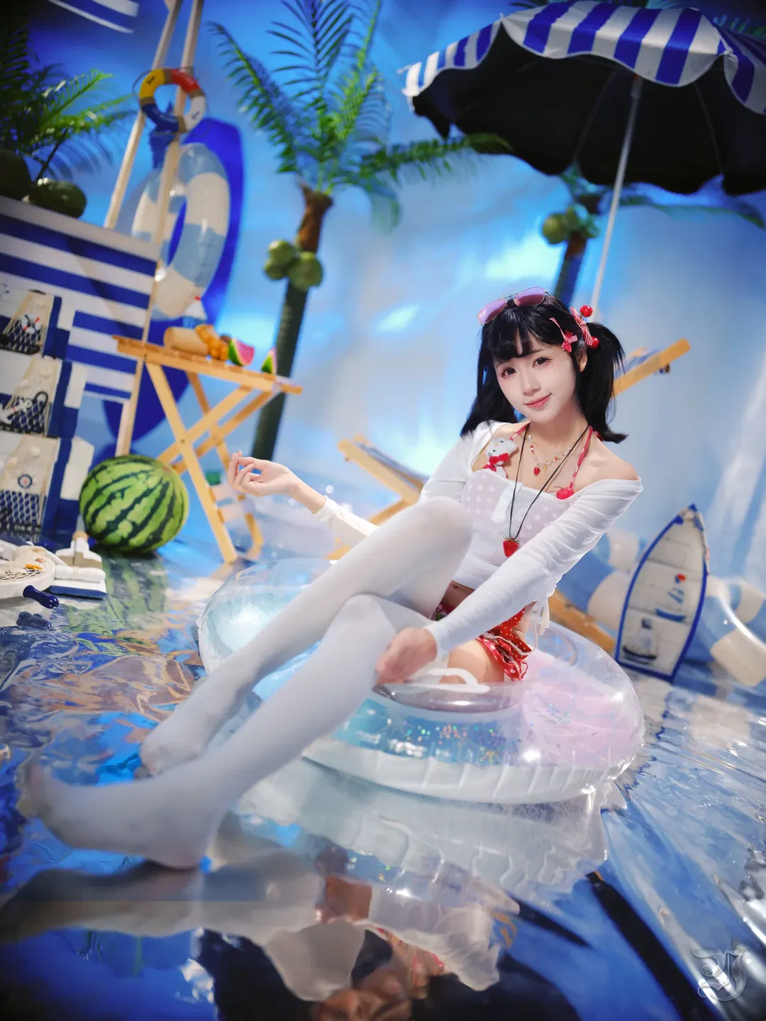 假装在海边度假的夏日波点写真 - 第 13 张