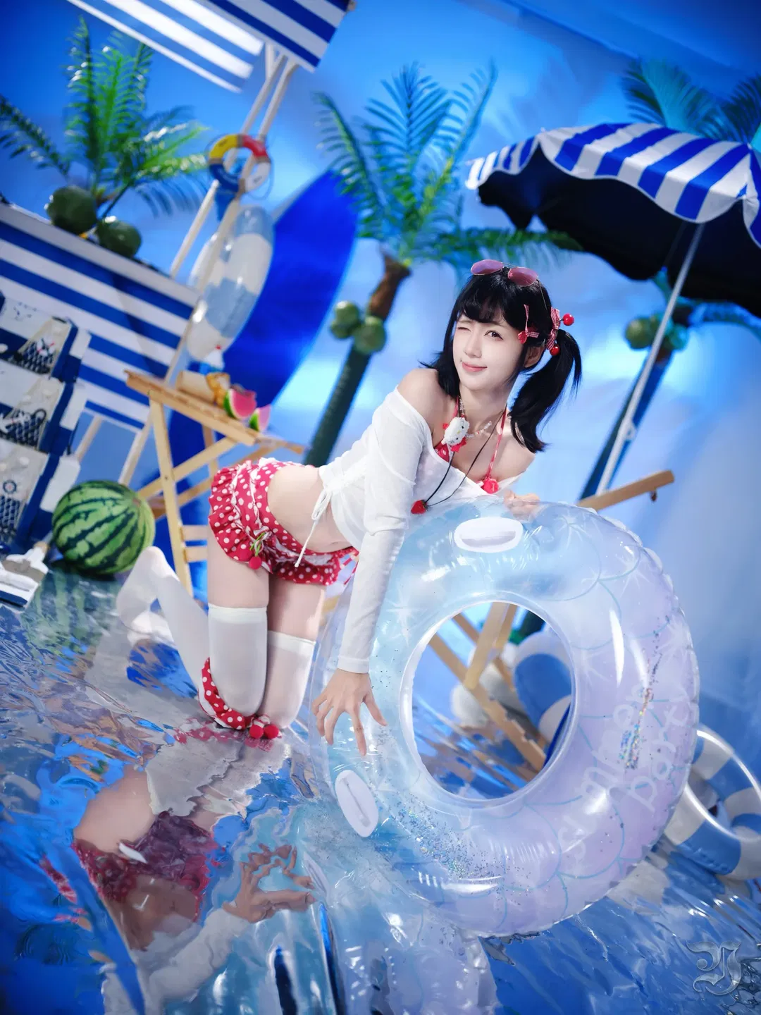 假装在海边度假的夏日波点写真 - 第 14 张