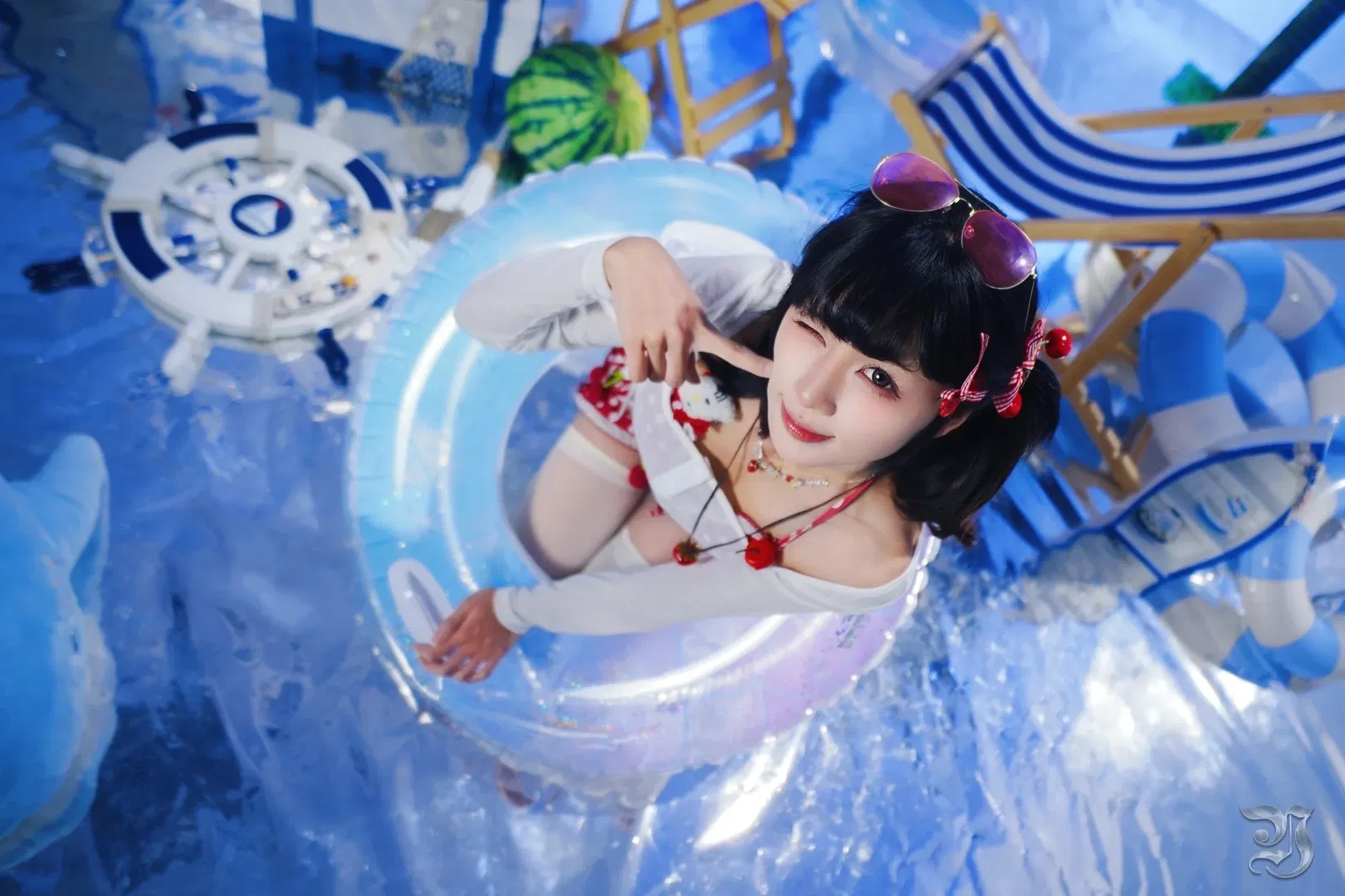 假装在海边度假的夏日波点写真 - 第 3 张