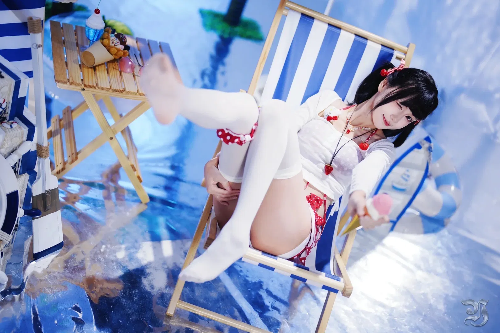 假装在海边度假的夏日波点写真 - 第 9 张