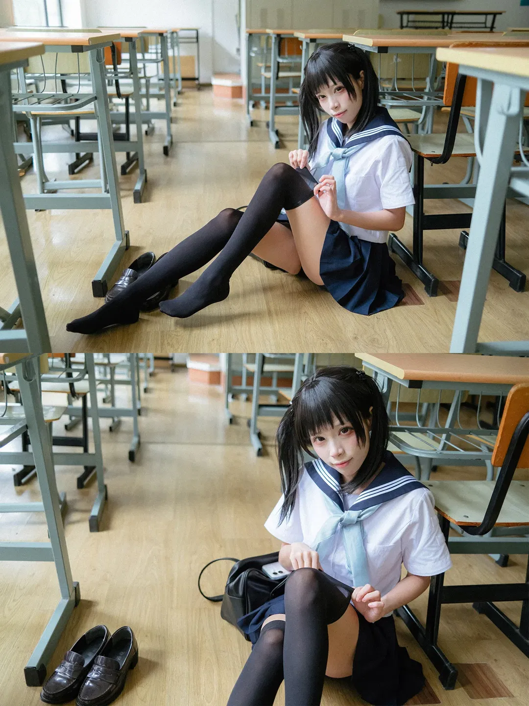 后排靠窗的雨天教室水手服写真 - 第 16 张