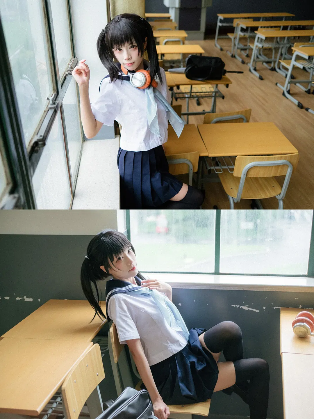 后排靠窗的雨天教室水手服写真 - 第 2 张