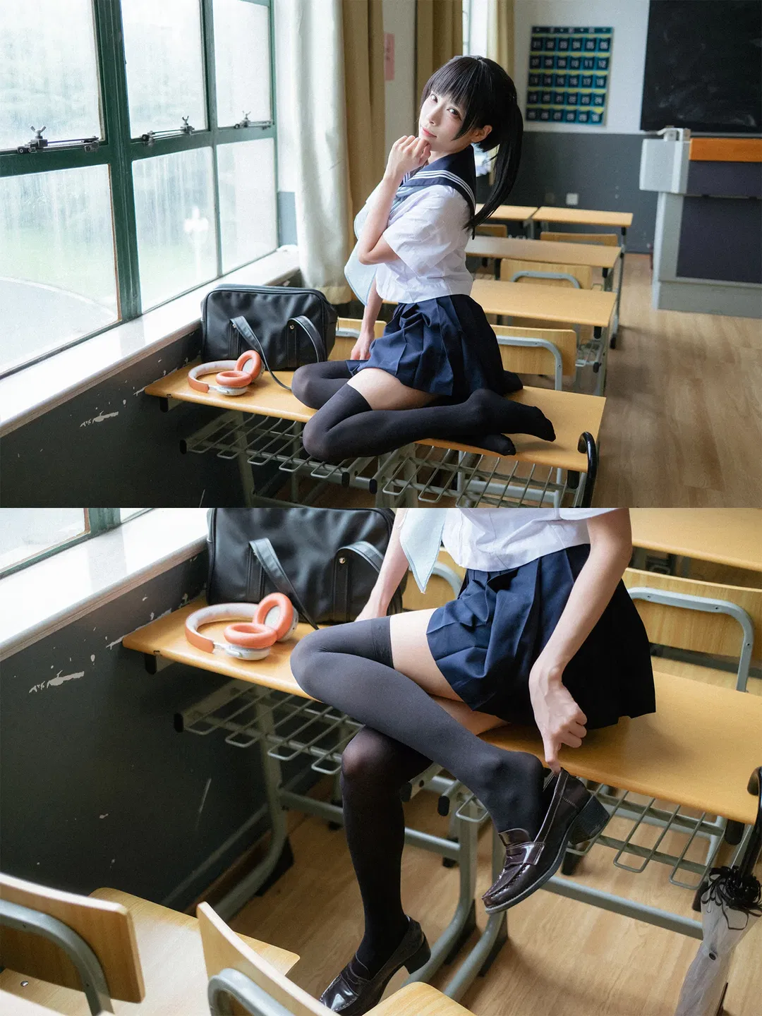 后排靠窗的雨天教室水手服写真 - 第 4 张