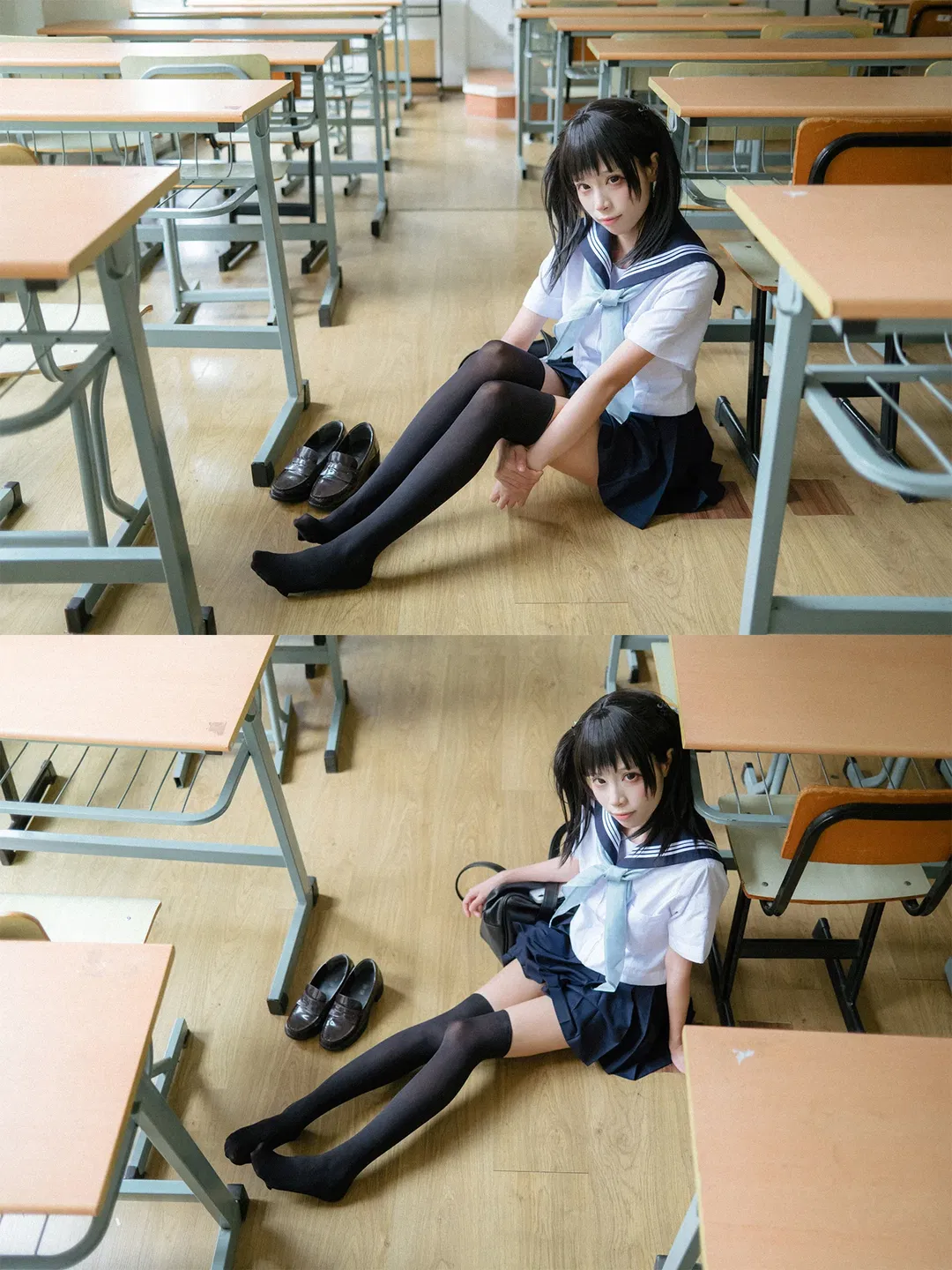 后排靠窗的雨天教室水手服写真 - 第 6 张