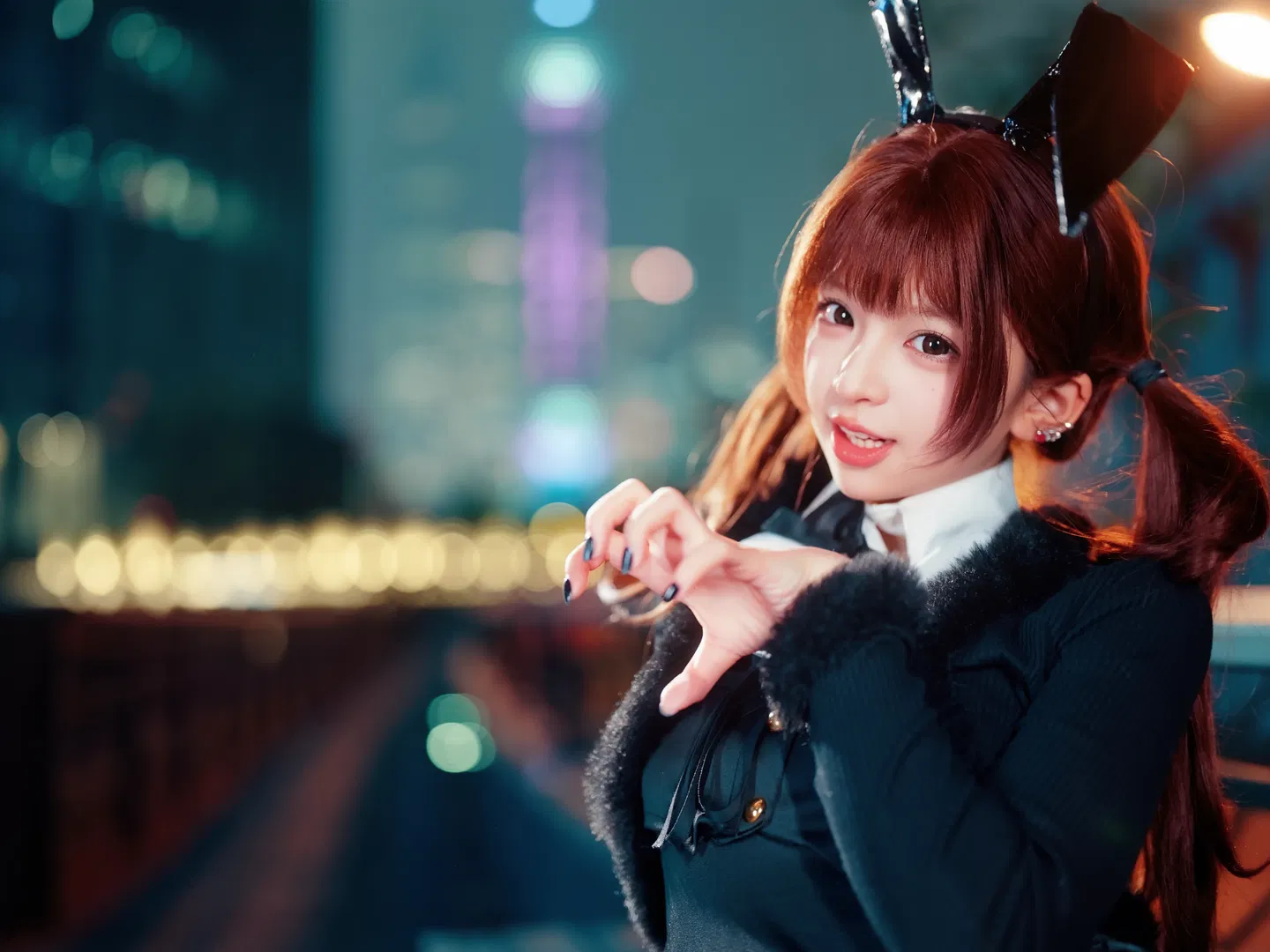 夜景街拍兔耳制服少女 - 第 4 张