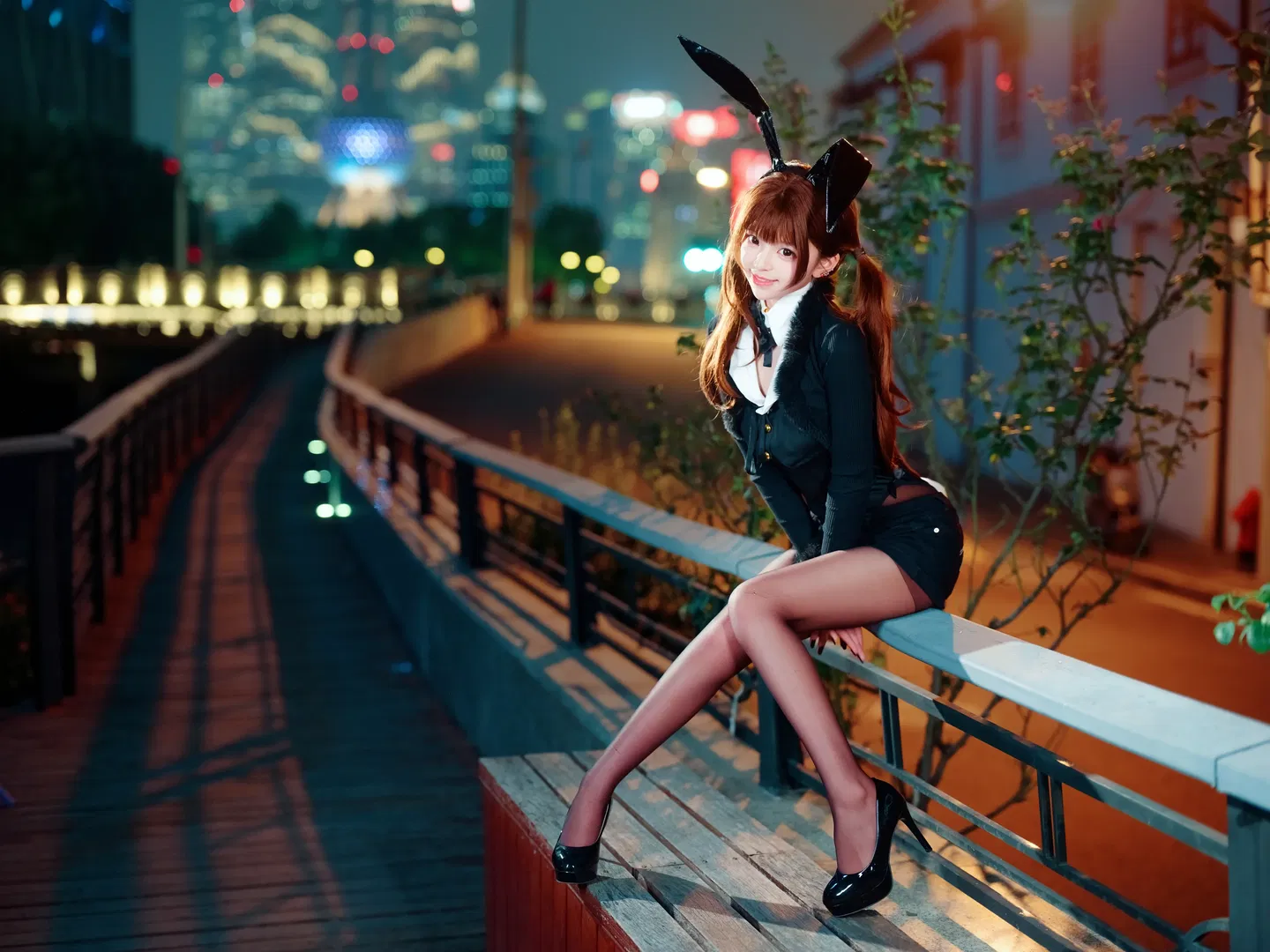 夜景街拍兔耳制服少女 - 第 6 张