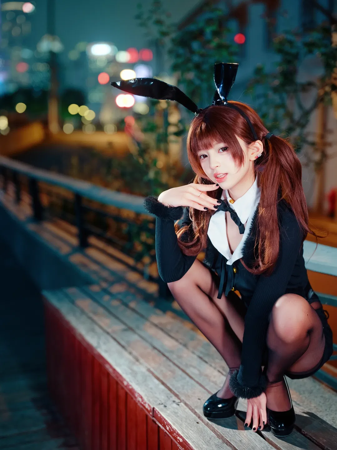 夜景街拍兔耳制服少女 - 第 7 张