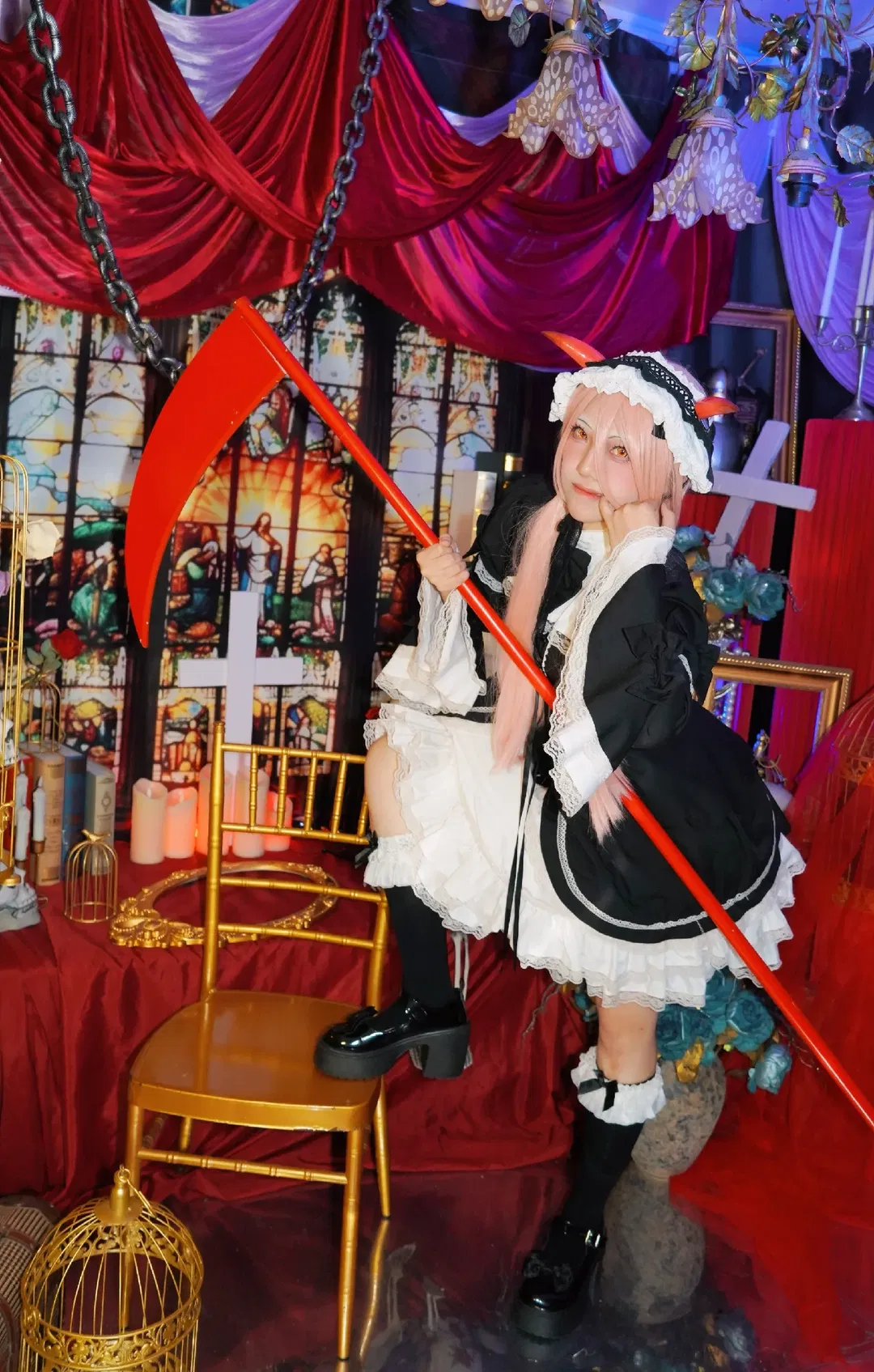 【帕瓦cos】电锯人帕瓦女仆装，红黑哥特风的双重魅力 - 第 6 张