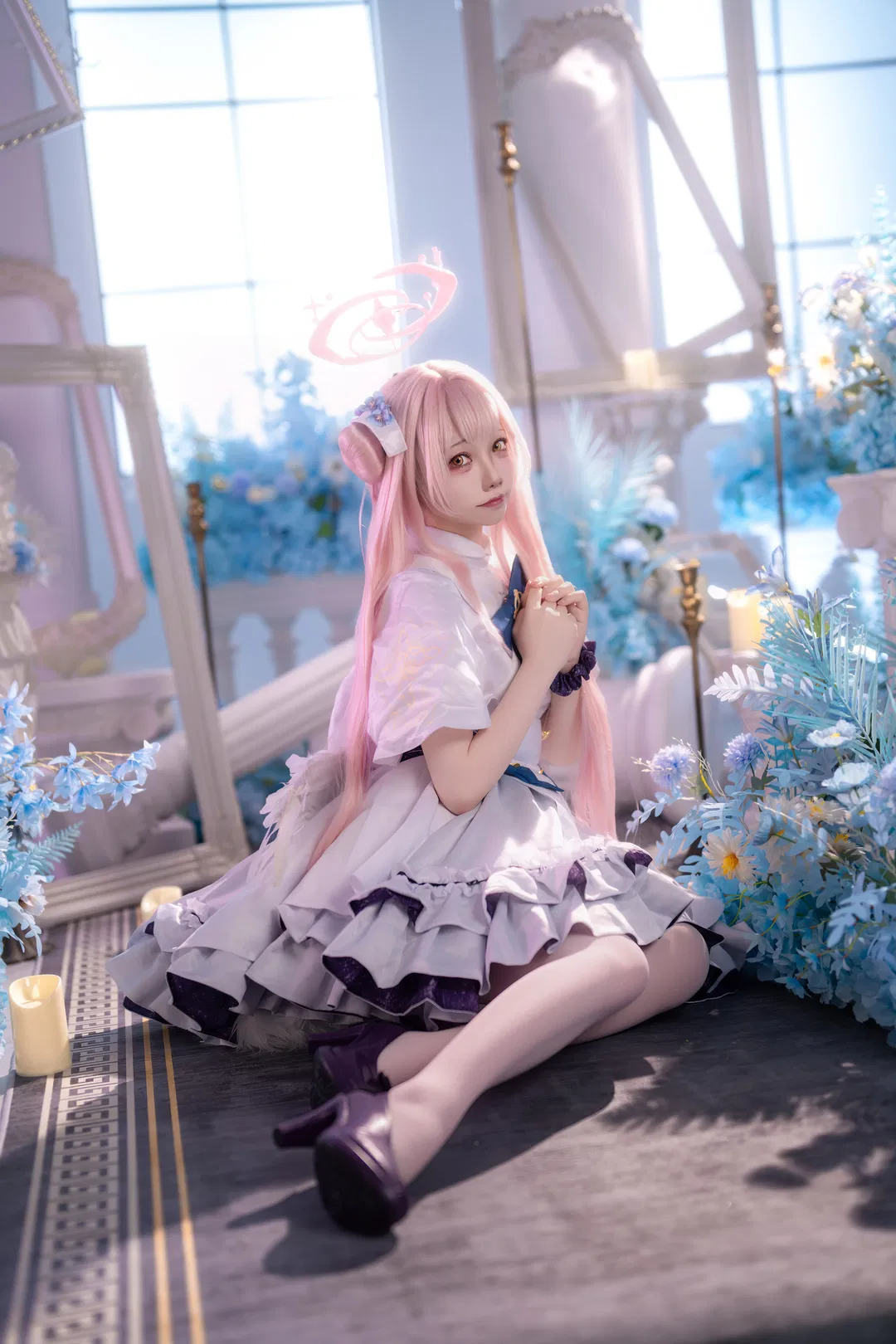 【圣园未花cos】蔚蓝档案的白裙与粉色光环 - 第 1 张