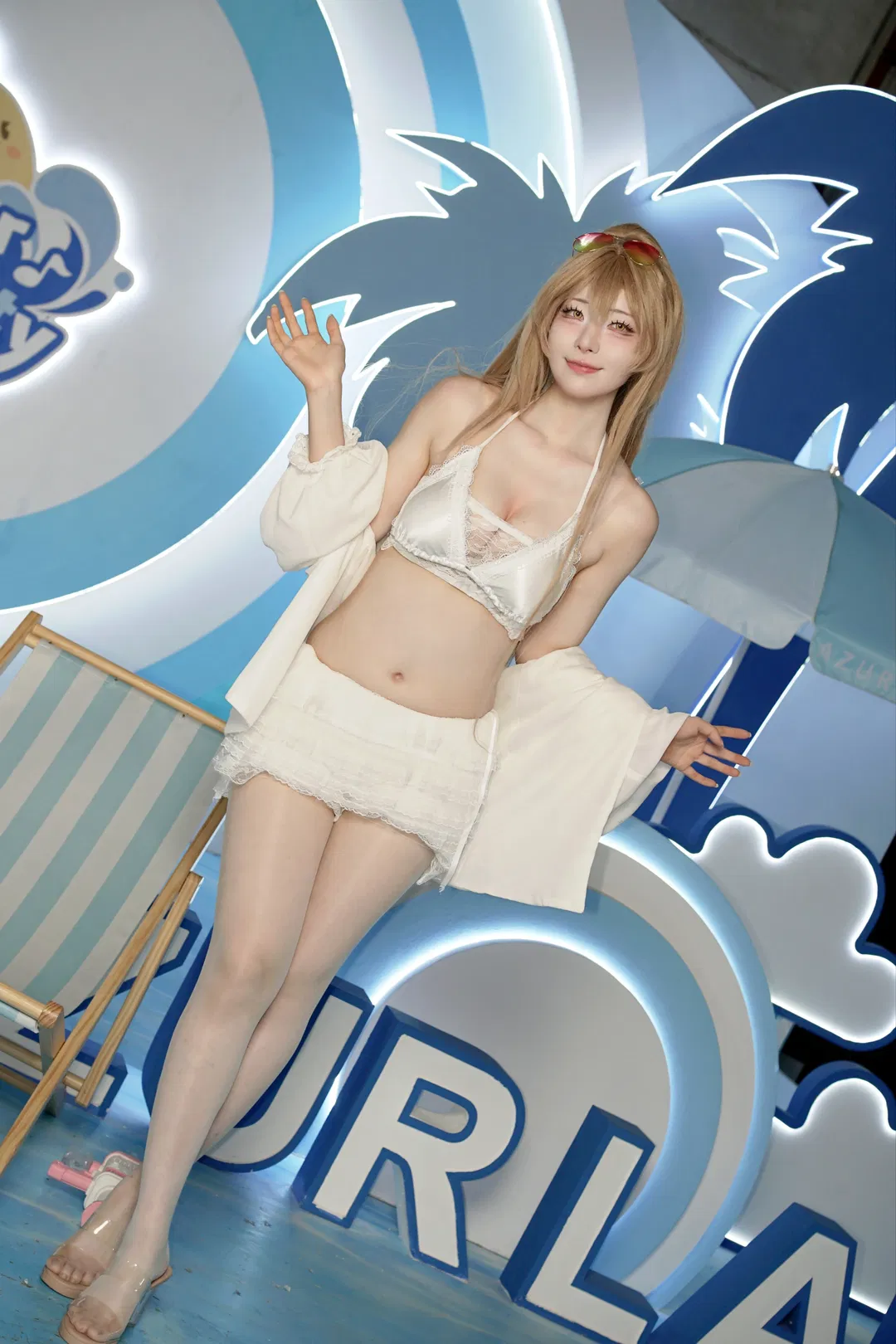 【狮cos】碧蓝航线清凉节，白色蕾丝泳装与夏日派对 - 第 2 张