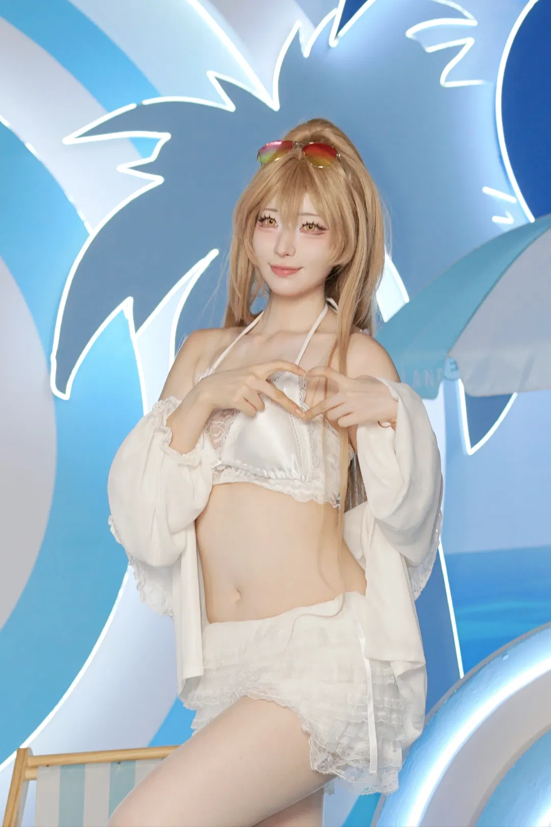 【狮cos】碧蓝航线清凉节，白色蕾丝泳装与夏日派对 - 第 4 张