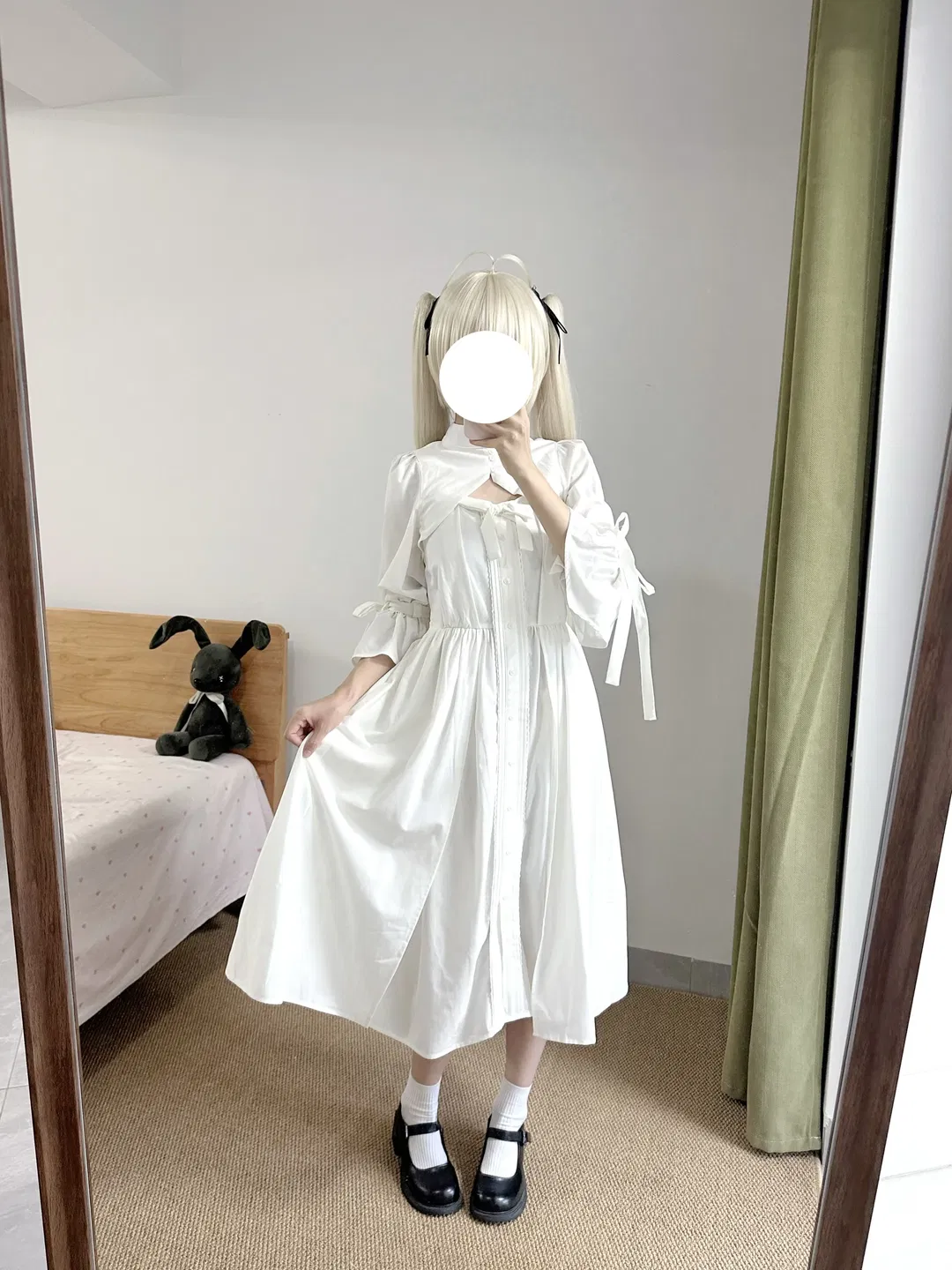 春日野穹cos 缘之空 穹妹白色系常服对镜拍 - 第 2 张