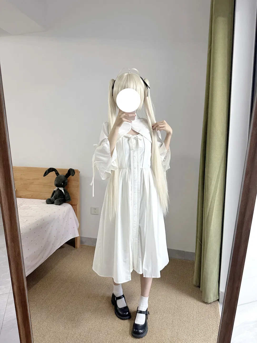 春日野穹cos 缘之空 穹妹白色系常服对镜拍 - 第 5 张