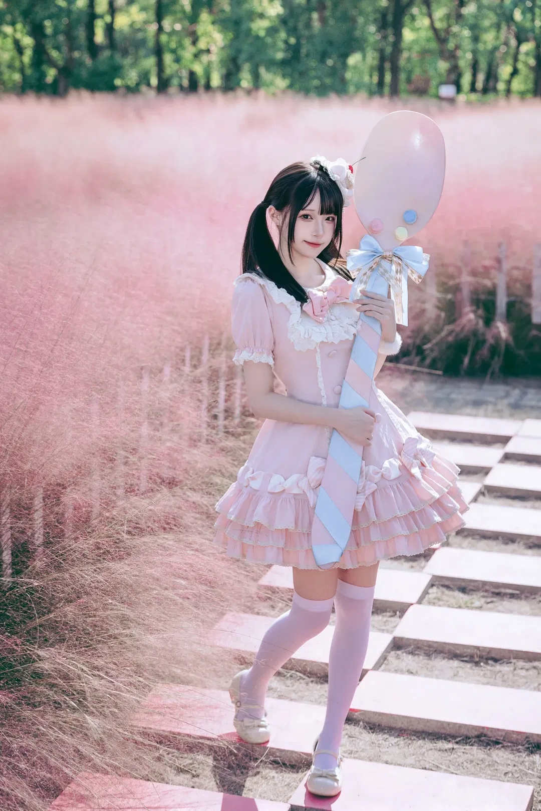 拿着大勺子在嘉北粉黛花海拍Lolita写真 - 第 2 张