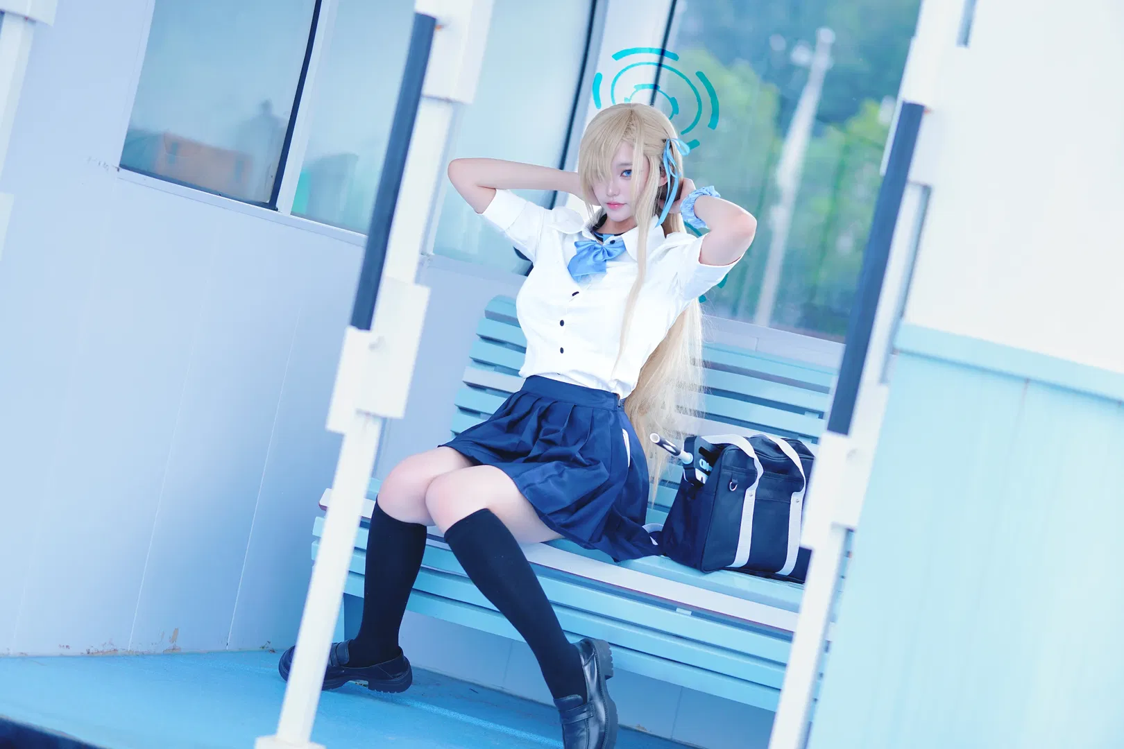 一之瀨明日奈cos 蔚藍檔案 白襯衫百褶裙制服 - 第 5 張