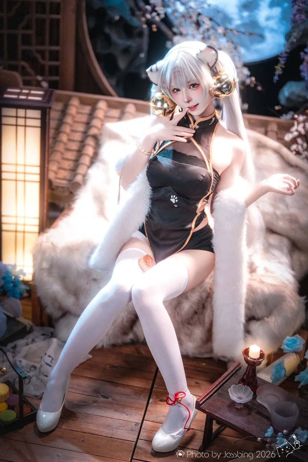 白虎娘cos 国风旗袍与毛绒的碰撞 - 第 1 张