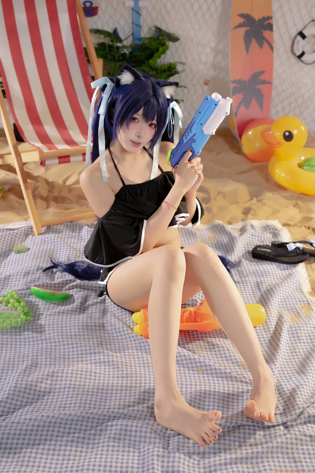 【黑见芹香cos】蔚蓝档案的夏日沙滩猫猫 - 第 4 张