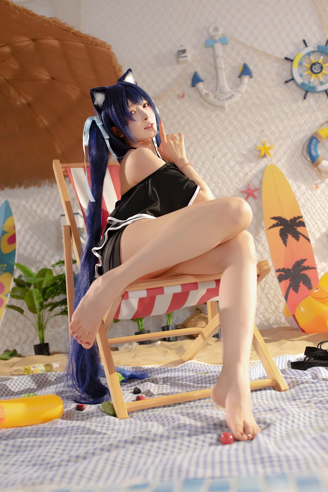 【黑见芹香cos】蔚蓝档案的夏日沙滩猫猫 - 第 6 张