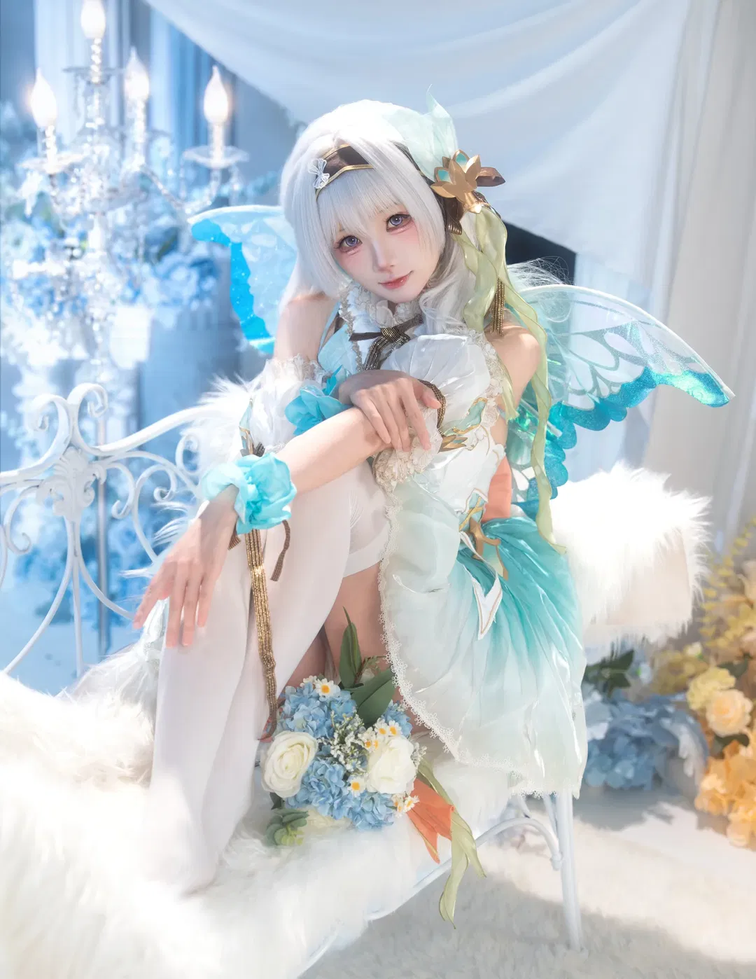 【流萤cos】薄荷绿精灵洋装搭配白丝，打造梦幻棚拍体验 - 第 1 张