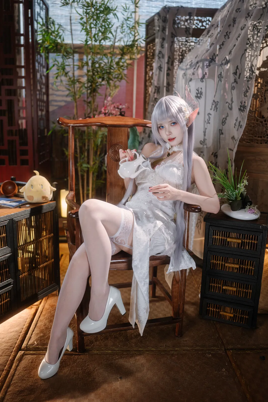 【阿尔比恩cos】碧蓝航线月色下的慵懒白裙精灵 - 第 5 张