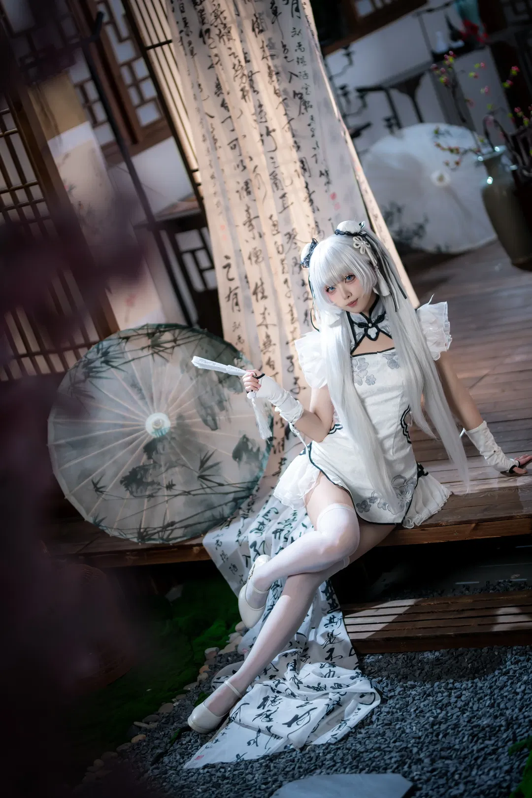 【殷紫萍cos】永劫无间玉髓冰心，水墨国风与白丝的碰撞 - 第 1 张
