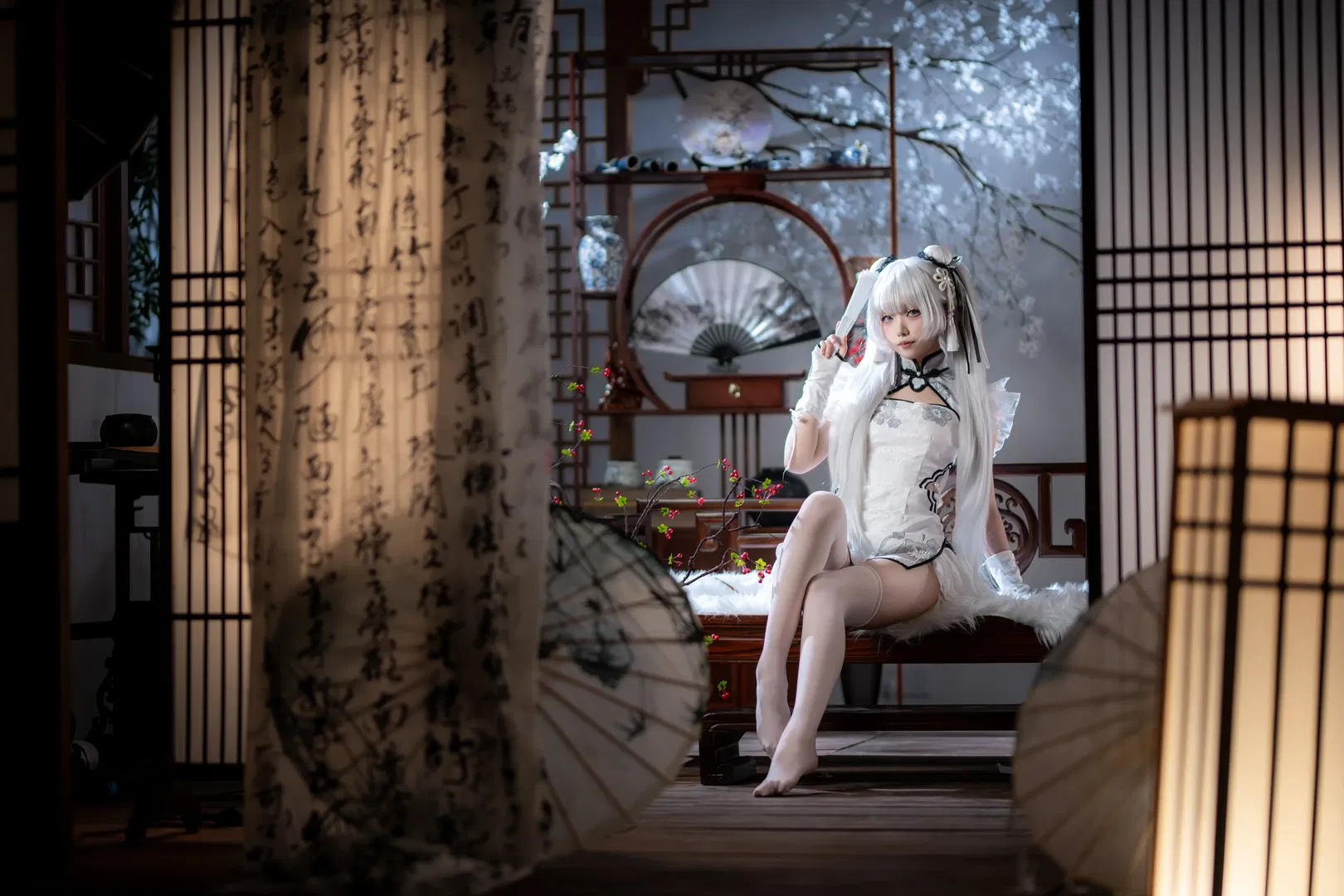 【殷紫萍cos】永劫无间玉髓冰心，水墨国风与白丝的碰撞 - 第 2 张