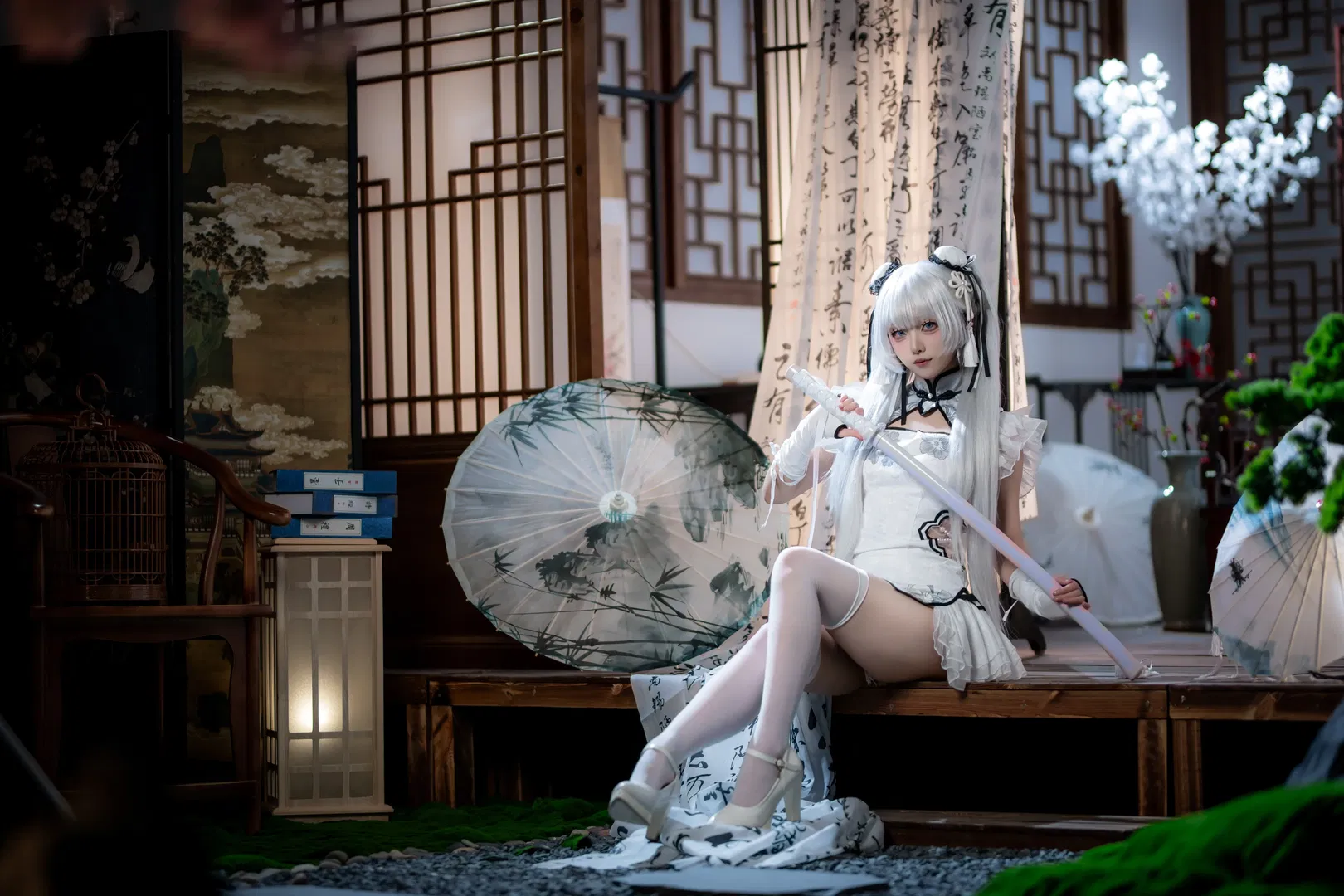 【殷紫萍cos】永劫无间玉髓冰心，水墨国风与白丝的碰撞 - 第 3 张