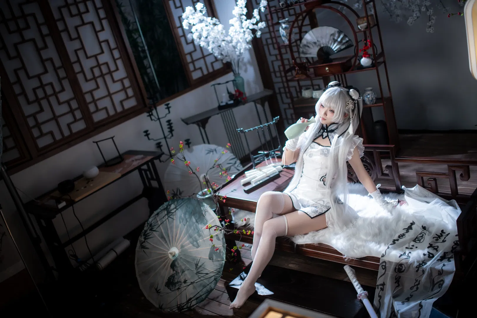 【殷紫萍cos】永劫无间玉髓冰心，水墨国风与白丝的碰撞 - 第 4 张