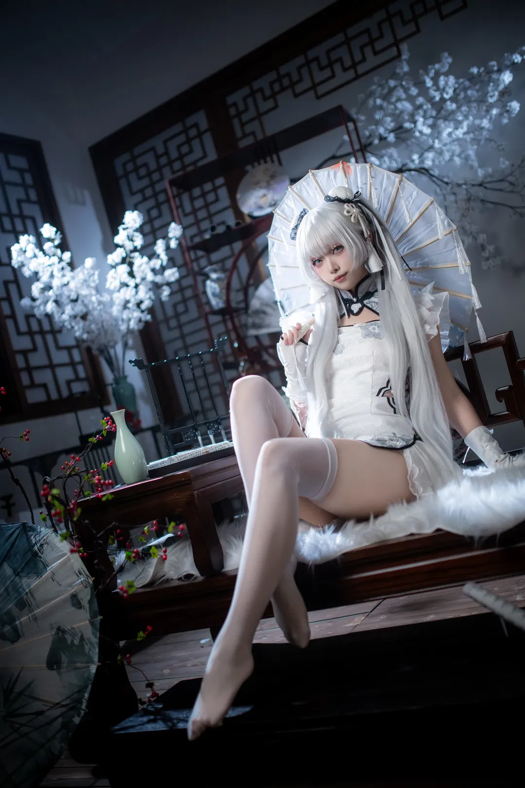 【殷紫萍cos】永劫无间玉髓冰心，水墨国风与白丝的碰撞 - 第 5 张