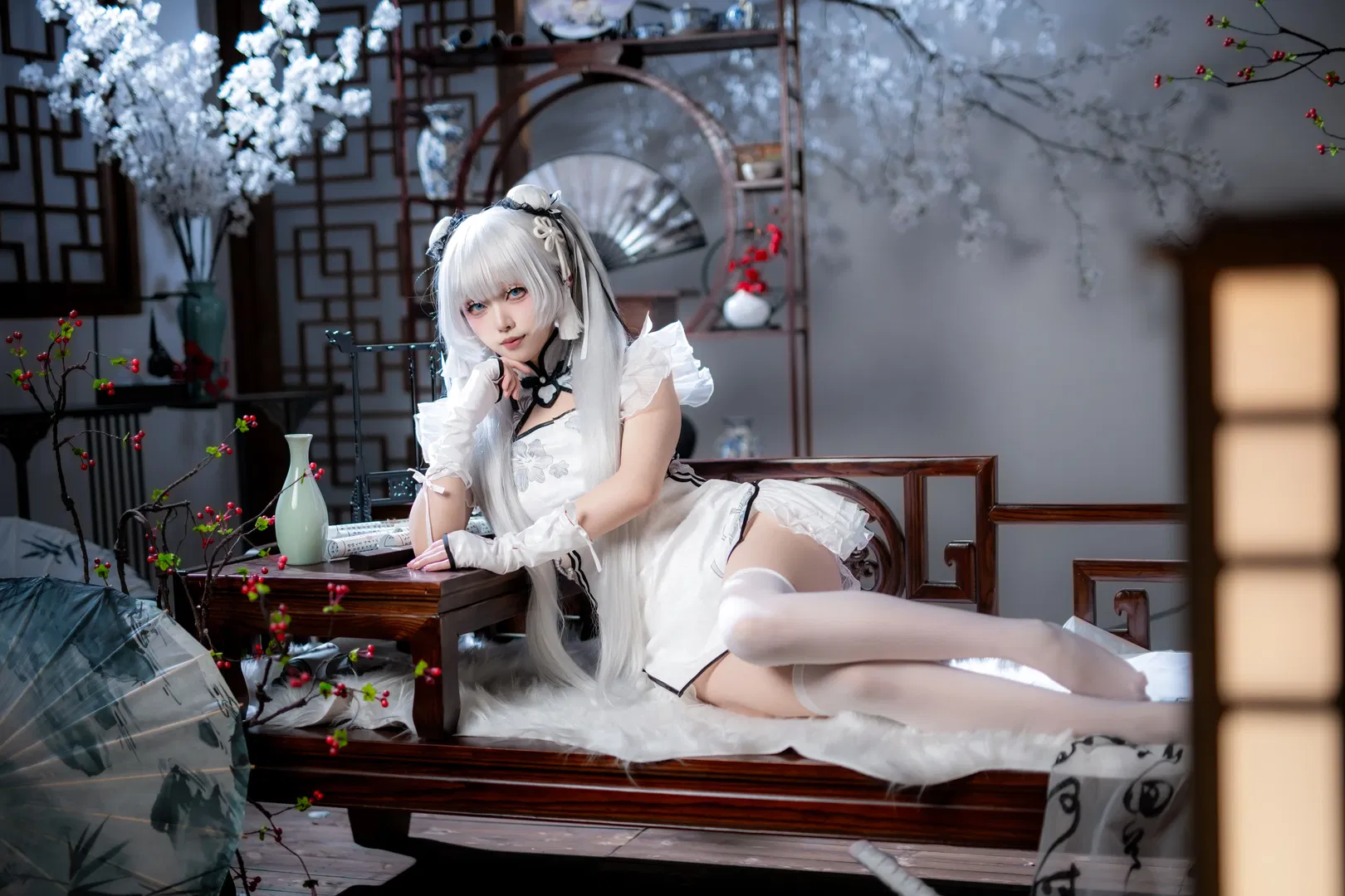 【殷紫萍cos】永劫无间玉髓冰心，水墨国风与白丝的碰撞 - 第 6 张