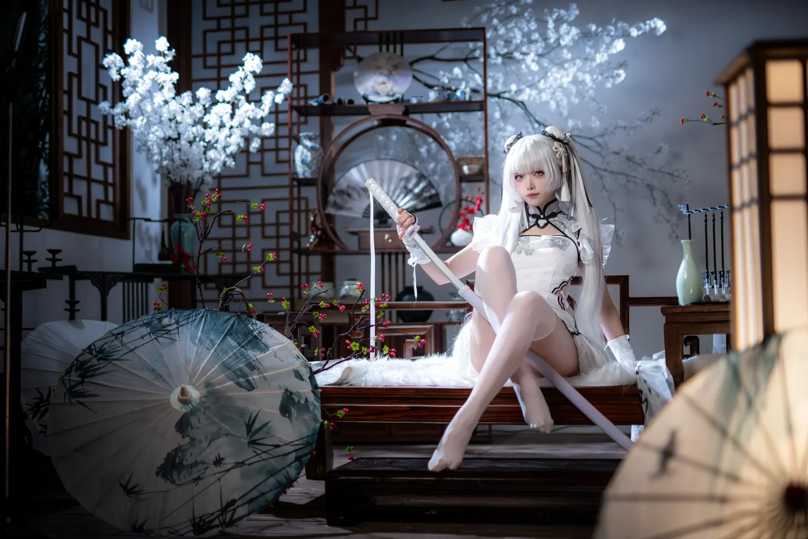 【殷紫萍cos】永劫无间玉髓冰心，水墨国风与白丝的碰撞 - 第 7 张