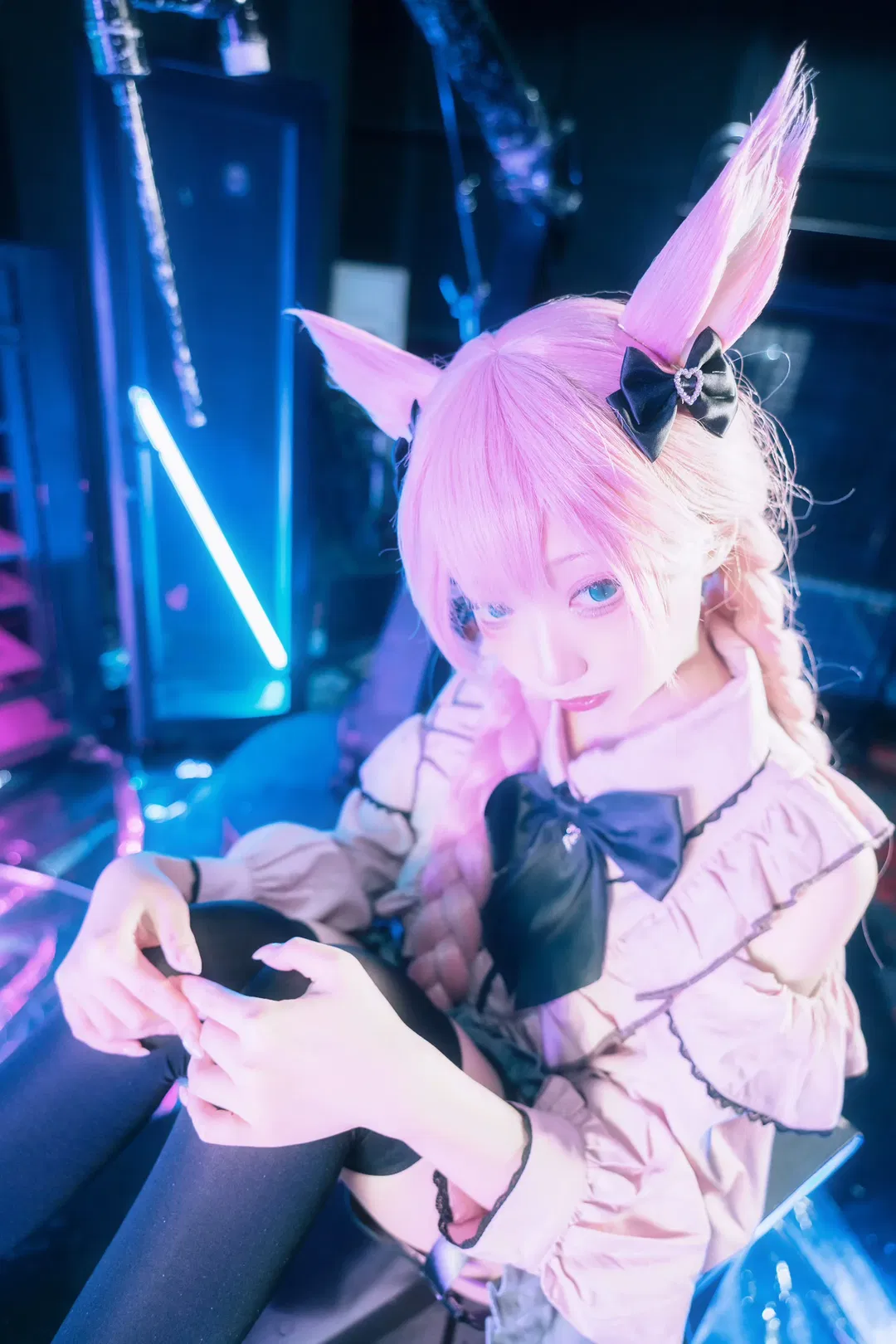 【猫娘cos】粉黑配色蕾服与赛博朋克的碰撞 - 第 5 张