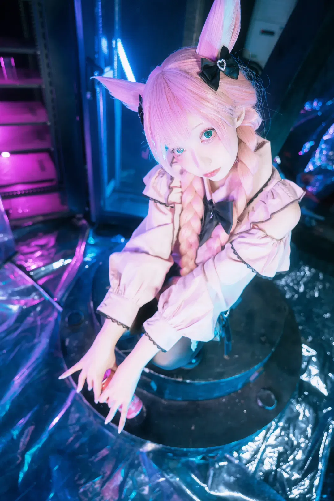【猫娘cos】粉黑配色蕾服与赛博朋克的碰撞 - 第 6 张
