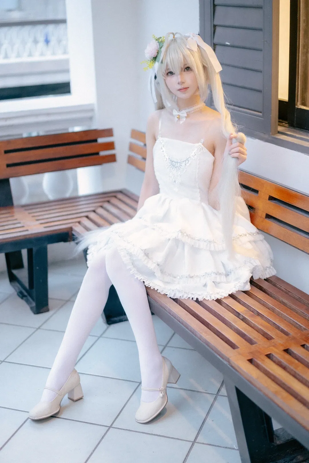 【春日野穹cos】花嫁造型的穹妹，白丝与兔子的治愈时光