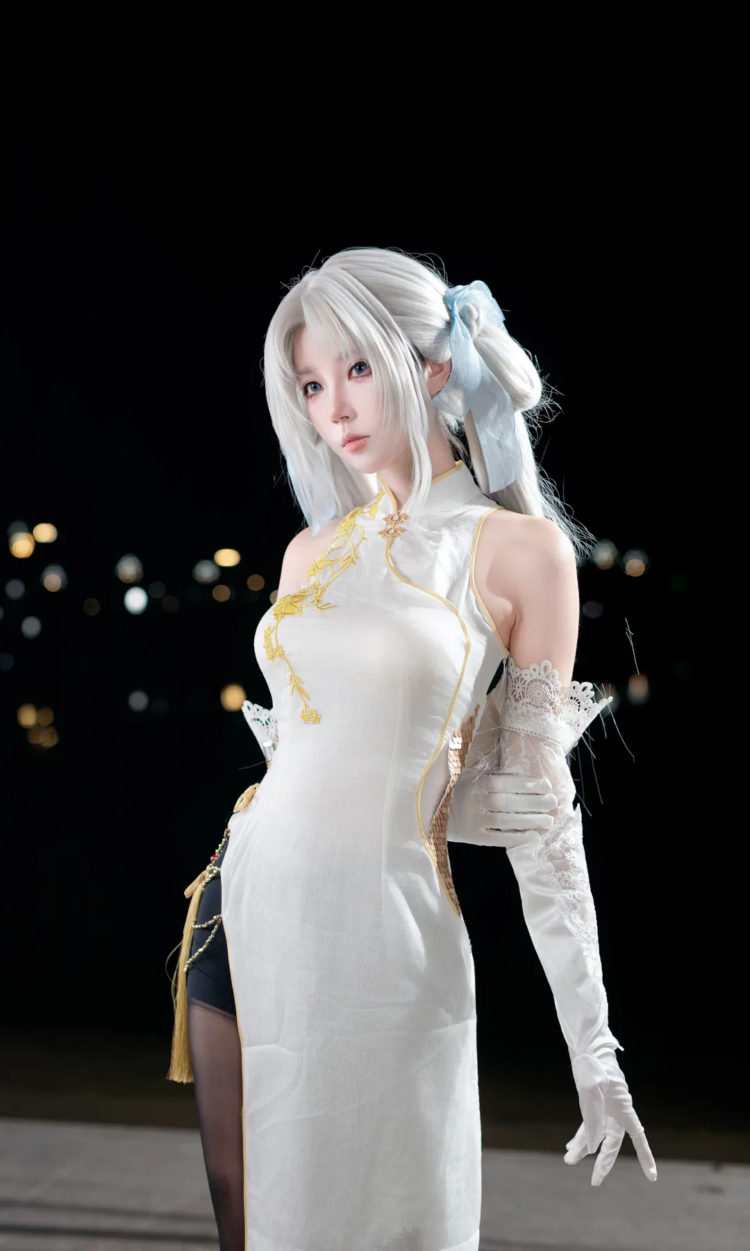 【顾清寒cos】永劫无间白旗袍漫展夜景返图 - 第 3 张