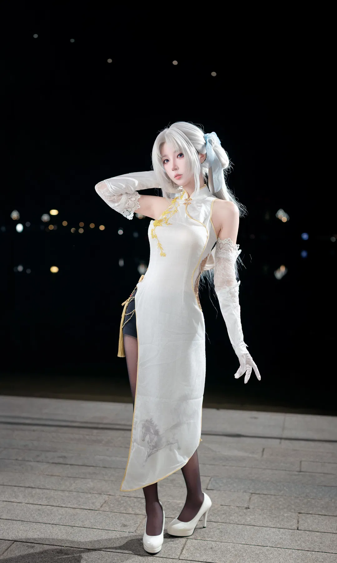 【顾清寒cos】永劫无间白旗袍漫展夜景返图 - 第 5 张